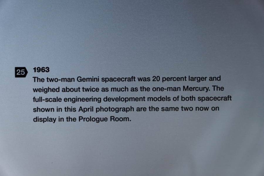 Photo of Mercury and Gemini engineering fixtures in the James S. McDonnell Prologue Room