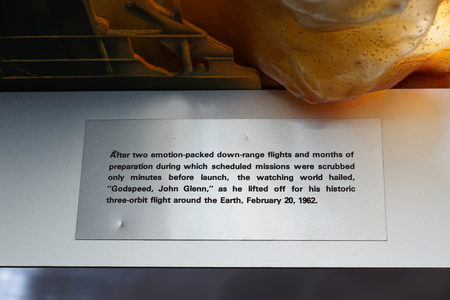 Sign by the diorama of launch of John Glenn aboard Mercury-Atlas 6 (MA-6) in the James S. McDonnell Prologue Room
