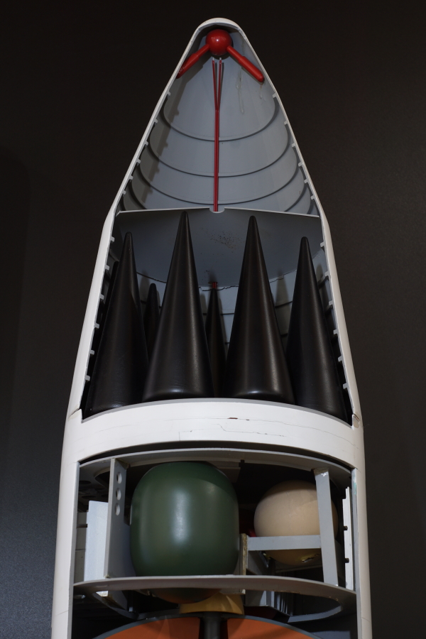 Post-boost vehicle/fourth stage/stage 4 IV/deployment module/reentry system of Peacekeeper Missile Model at James S. McDonnell Prologue Room