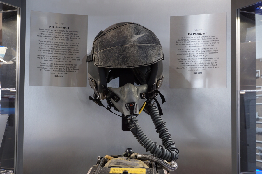Helmet accompanying the F-4 Ejection Seat at James S. McDonnell Prologue Room
