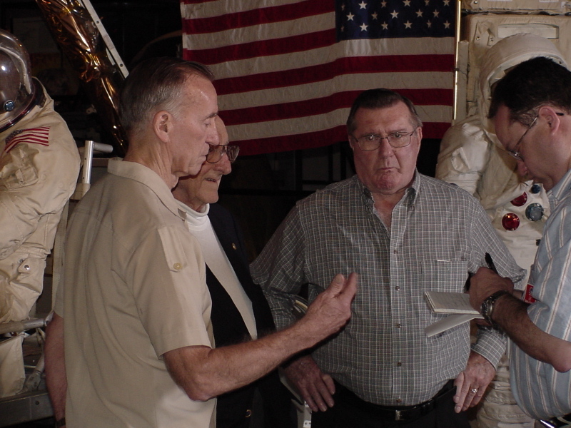 Walt Cunningham, Dr. George Mueller, and Dick Gordon at the Third Annual Saturn/Apollo Reunion (2006) at the U.S. Space & Rocket Center.