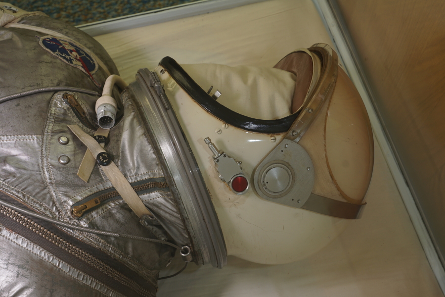Helmet on Slayton's Mercury Suit at Deke Slayton Memorial Space and Bike Museum