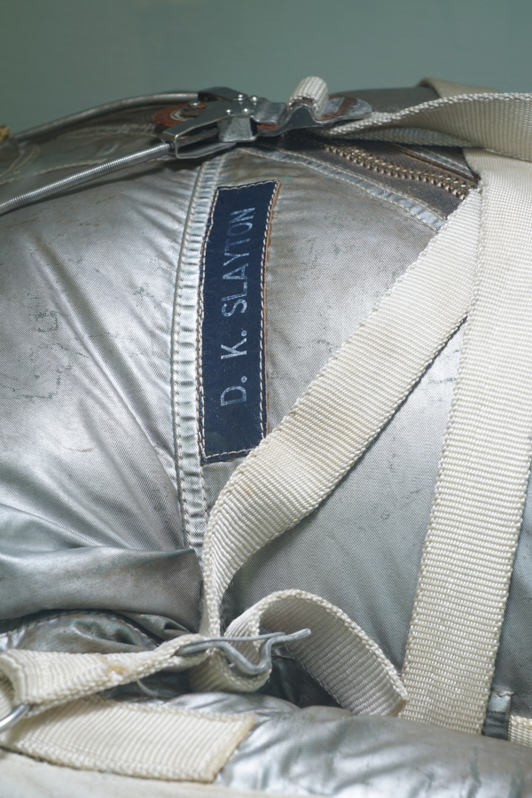 D.K. Slayton name tag on Slayton's Mercury Suit at Deke Slayton Memorial Space and Bike Museum