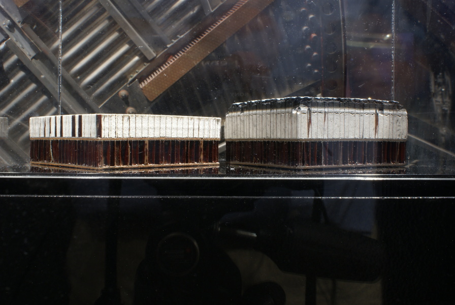 Ablated Gemini 8 and virgin unablated Gemini Heatshield Samples (Pre-Renovation) at St. Louis Science Center