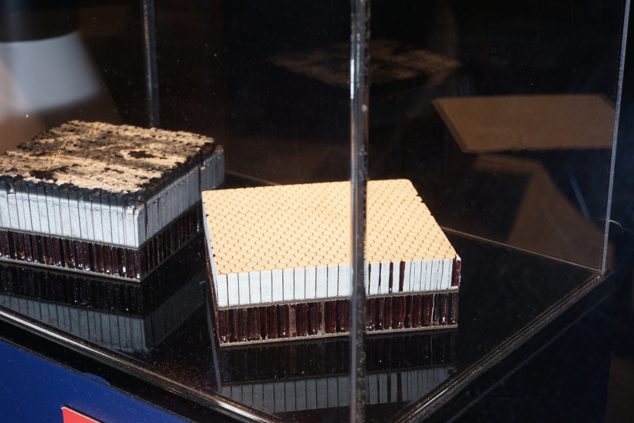 Virgin, unablated Gemini Heatshield Samples, showing honeycomb construction, at St. Louis Science Center