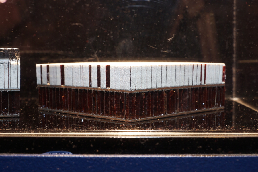 Virgin, unablated Gemini Heatshield Samples, showing honeycomb construction, at St. Louis Science Center