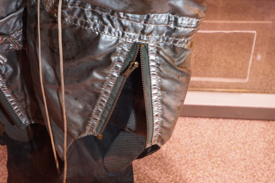 Leg zipper on Cooper Mercury Suit left leg at St. Louis Science Center