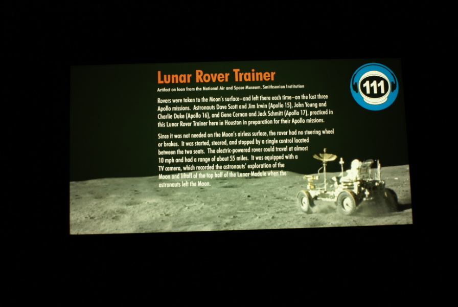 Sign accompanying lunar roving vehicle (LRV) in Lunar Roving Vehicle Trainer at Tm