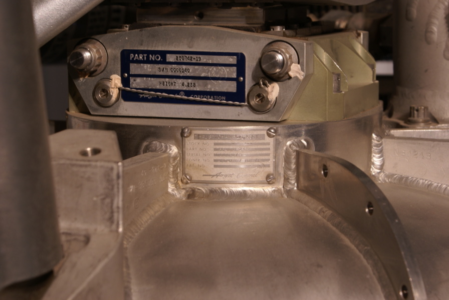 ID plates on YLR-91 Engine gimbal mount and oxidizer torus at Stafford Air & Space Museum