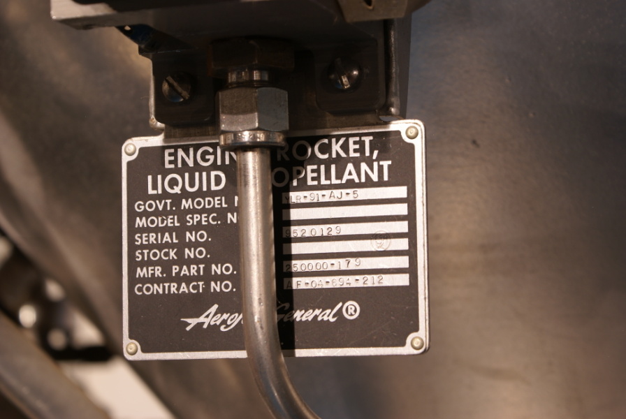 ID plate on YLR-91 Engine at Stafford Air & Space Museum