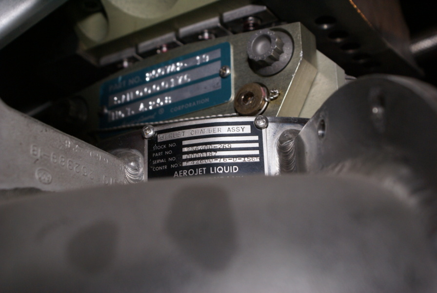 ID plate on YLR-91 Engine (With Skirt) oxidizer torus at Stafford Air & Space Museum