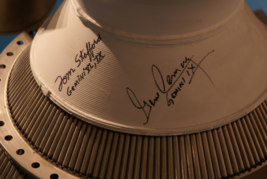 Tom Stafford and Gene Cernan autographs on YLR-91 Engine at Stafford Air & Space Museum