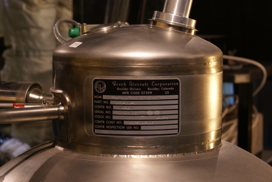 ID plate on Apollo Service Module Cryogenic Oxygen Tank at Stafford Air & Space Museum