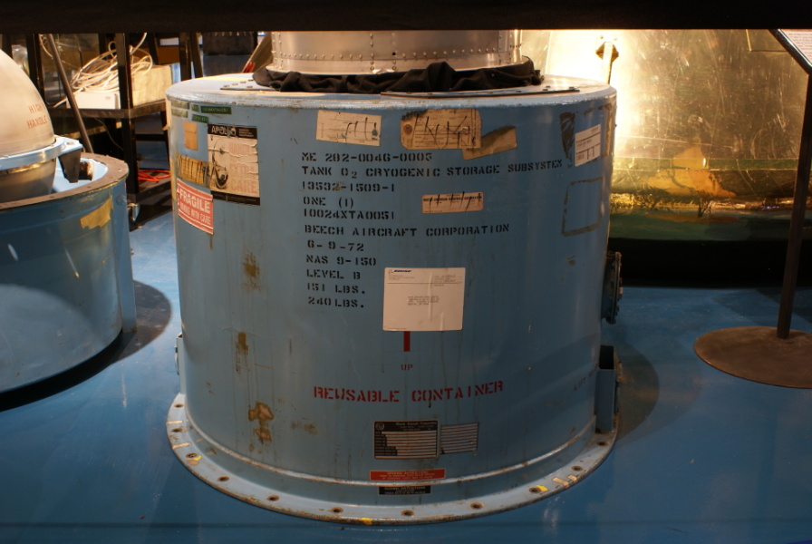 Apollo Service Module Cryogenic Oxygen Tank shipping container at Stafford Air & Space Museum
