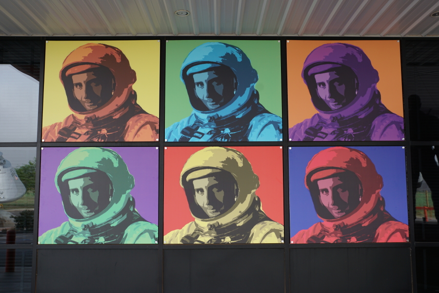 Warhol-inspired photo collage of Tom Stafford in Gemini spacesuit at Stafford Air & Space Museum