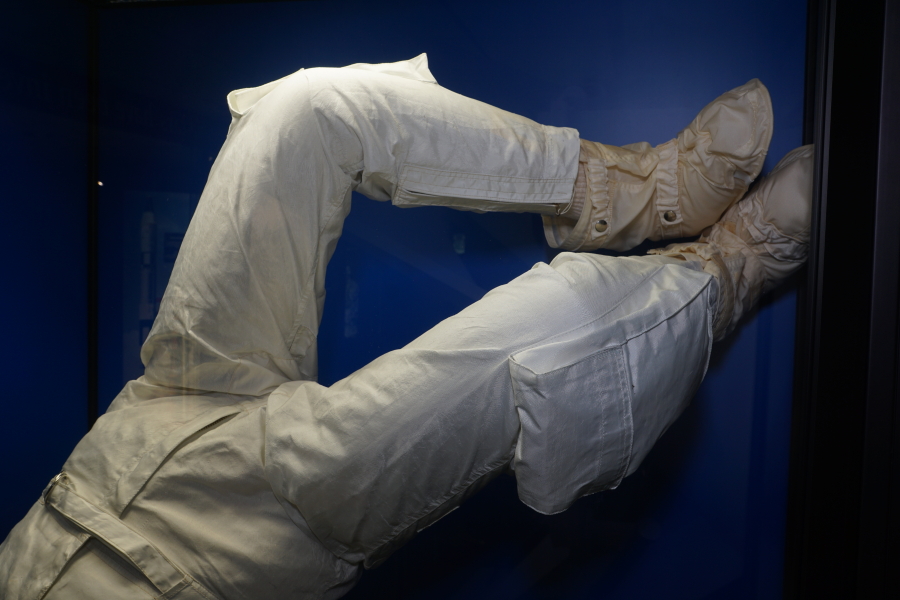 Stafford's Apollo 10 Inflight Coverall Garment (ICG) trousers at Stafford Air & Space Museum