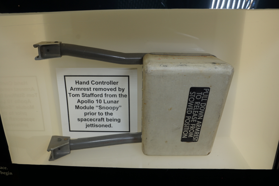 Apollo 10 Lunar Module (LM) hand controller armrest at Stafford Air & Space Museum