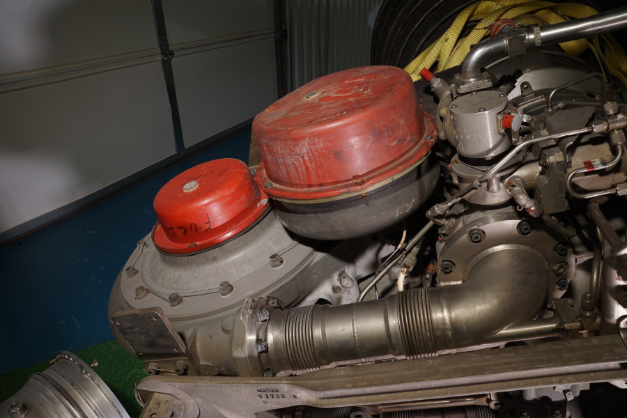 Rocketdyne Mark 3 turbopump, including turbine, on H-1 Engine at Stafford Air & Space Museum