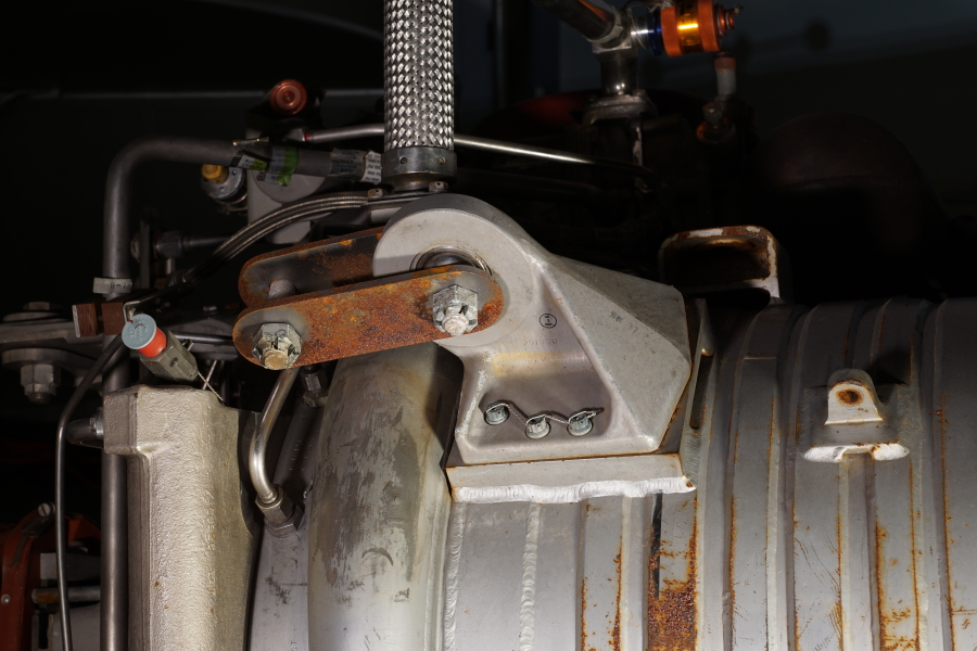 Turnbuckle attach points on H-1 Engine at Stafford Air & Space Museum