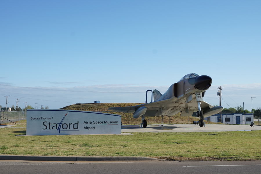 F-4 with Stafford Air & Space Museum sign on Route 66