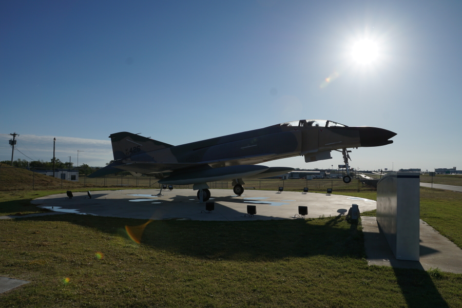 F-4 silhouetted in the morning sun at Stafford Air & Space Museum