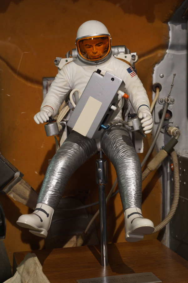 Model of astronaut wearing Gemini Astronaut Maneuvering Unit at Stafford Air & Space Museum