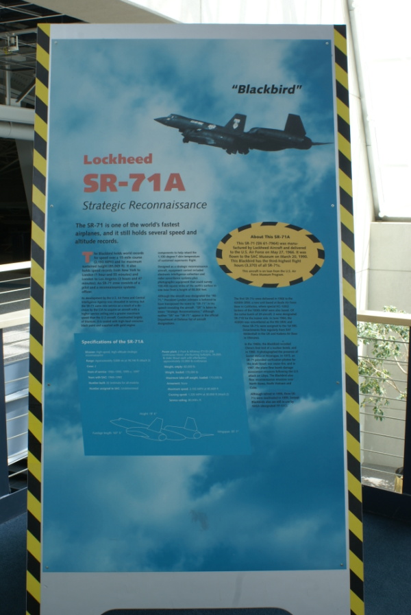 Sign accompanying the SR-71 at the Strategic Air & Space.