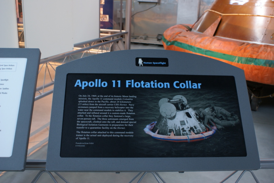 Sign accompanying Apollo Boilerplate BP-1102A's flotation collar at Udvar-Hazy Center
