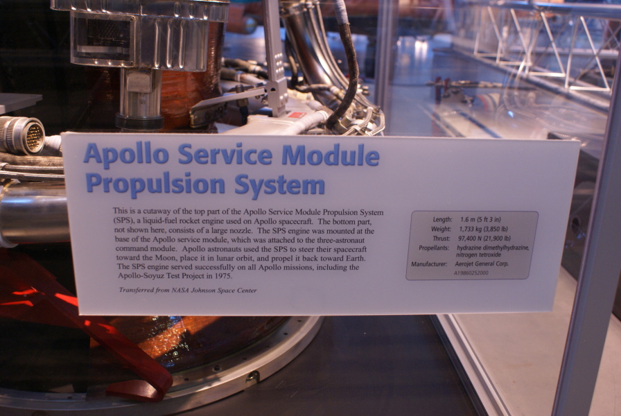 Sign accompanying Service Propulsion System (SPS) Engine at Udvar-Hazy Center