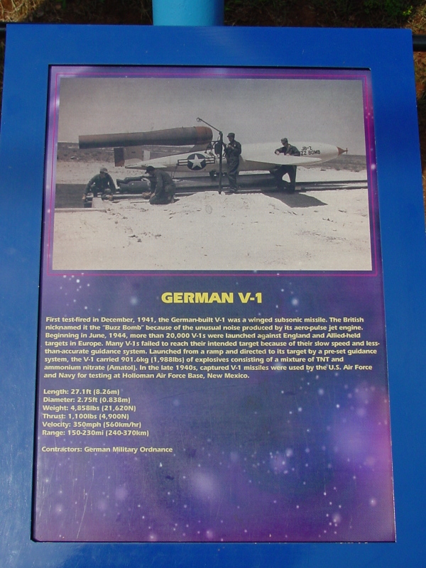 Sign accompanying the V-1 at U.S. Space and Rocket Center
