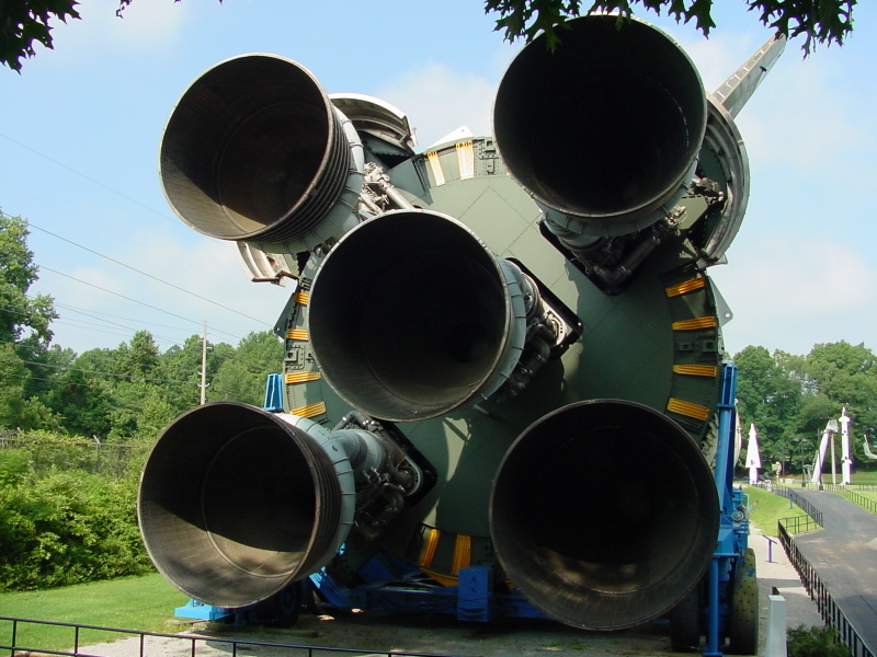 F-1 rocket engines on Saturn V S-IC (First) Stage at U.S. Space and Rocket Center