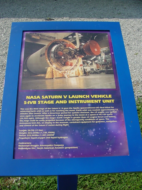 Sign accompanying the Saturn V S-IVB (Third) Stage at U.S. Space and Rocket Center