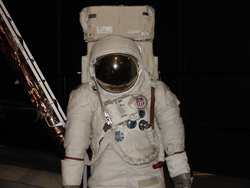 Upper torso and Portable Life Support System (PLSS) of Apollo A7LB Suit (Space Hall) at U.S. Space & Rocket Center