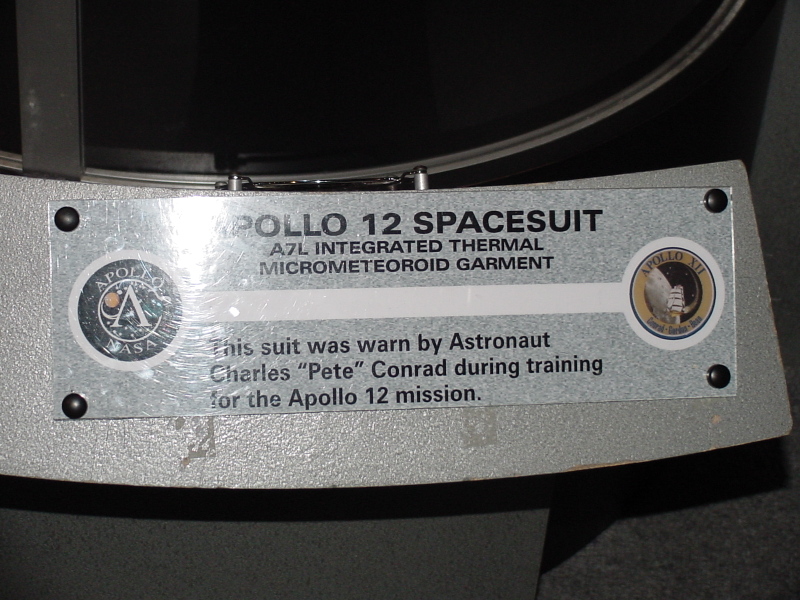 Sign accompanying Conrad's Apollo 12 Suit ITMG at U.S. Space and Rocket Center