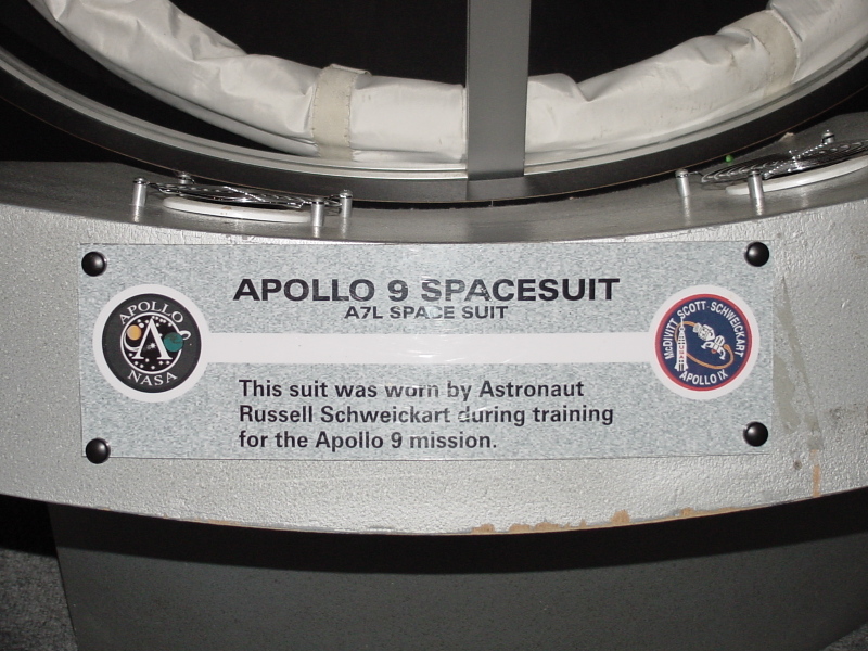 Sign accompanying Schweickart's Apollo 9 Suit at U.S. Space and Rocket Center