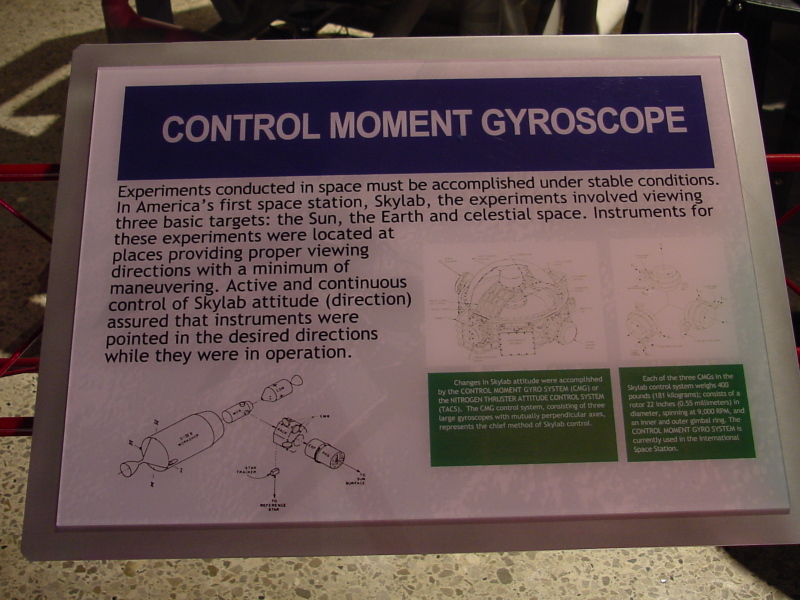 Sign accompanying Skylab control moment gyro at U.S. Space and Rocket Center