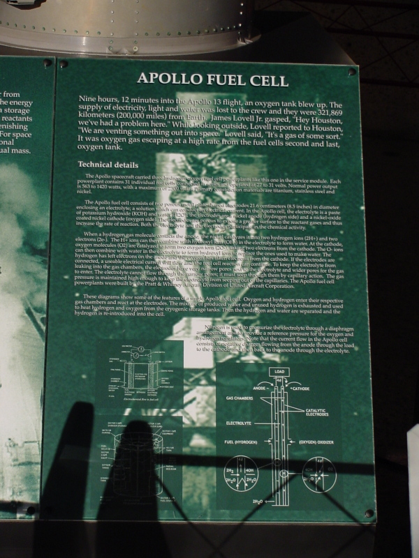 Sign accompanying Apollo Fuel Cell (Space Hall) at U.S. Space & Rocket Center