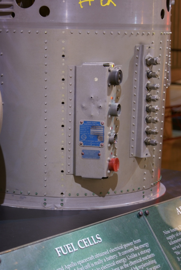 Plumbing and electrical connectors on Apollo Fuel Cell (Space Hall) at U.S. Space & Rocket Center