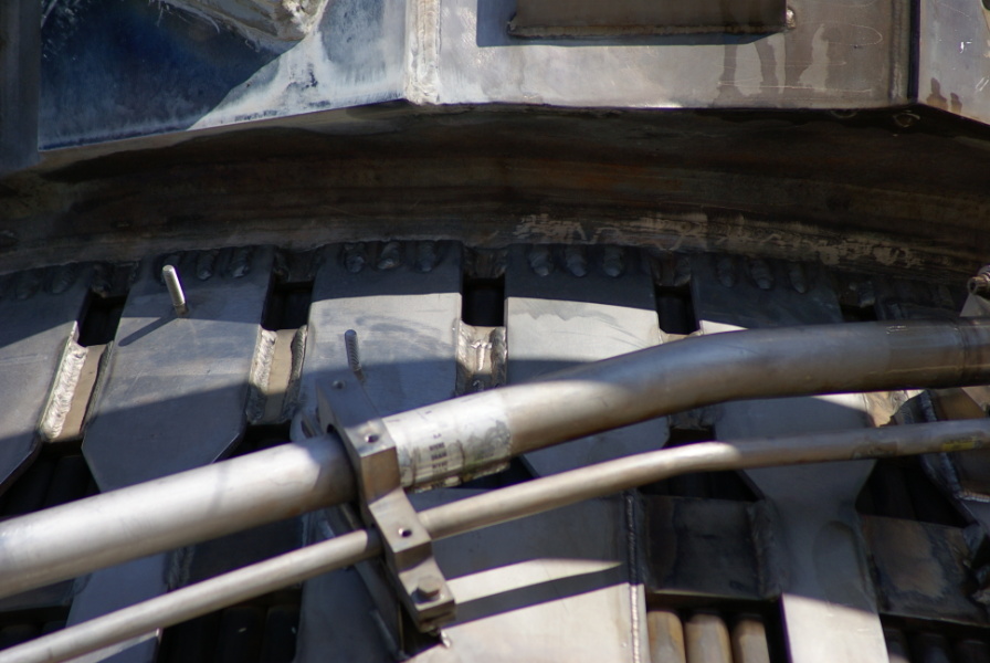 No. 1 tube marking between throat straps on F-1 Engine (Outdoors) at U.S. Space & Rocket Center