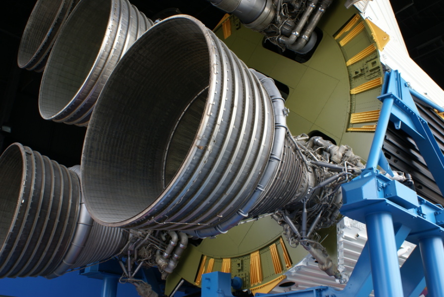 F-1 rocket engines on Saturn V S-IC (First) Stage (Davidson Center) at U.S. Space and Rocket Center