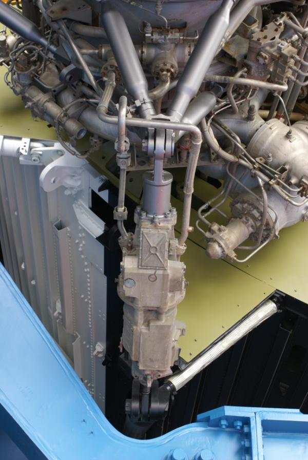F-1 rocket engine gimbal actuator on Saturn V S-IC (First) Stage at U.S. Space & Rocket Center