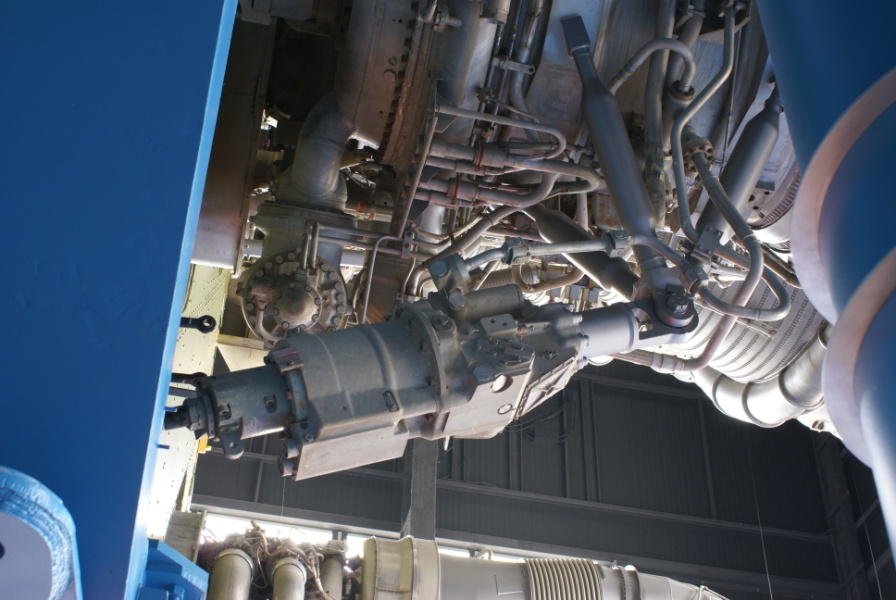 F-1 rocket engine gimbal actuator on Saturn V S-IC (First) Stage at U.S. Space & Rocket Center