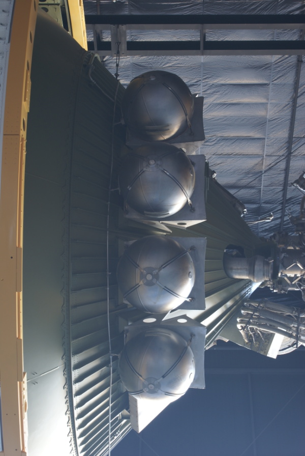 Ambient helium spheres on Saturn V S-IVB (Third) Stage (Davidson Center) thrust structure at U.S. Space and Rocket Center