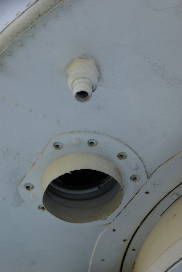 Steam vent and hydrogen peroxide overflow/vent port on Mercury-Redstone Booster at U.S. Space and Rocket Center