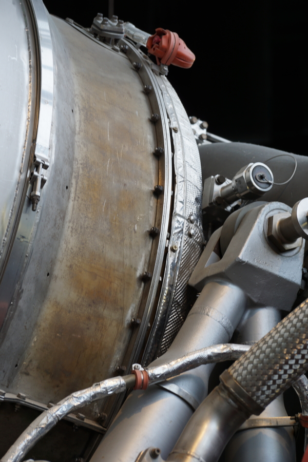 Turbine manifold assembly on F-1 Engine F-6045 at U.S. Space & Rocket Center