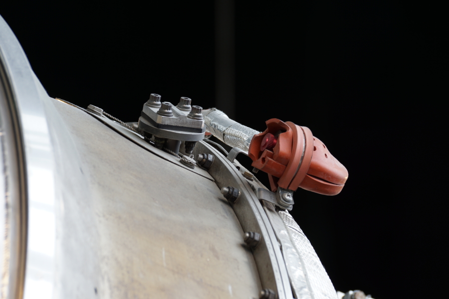 Electrical connector on turbine manifold assembly on F-1 Engine F-6045 at U.S. Space & Rocket Center