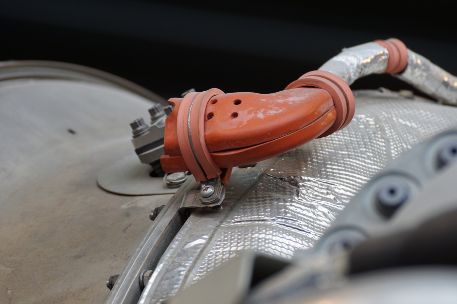 Electrical connector on turbine manifold assembly on F-1 Engine F-6045 at U.S. Space & Rocket Center