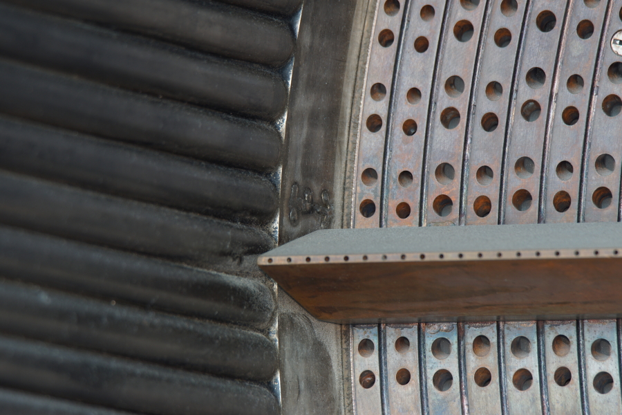 No. 1 tube marking on injector end ring on F-1 Engine F-6045 at U.S. Space & Rocket Center