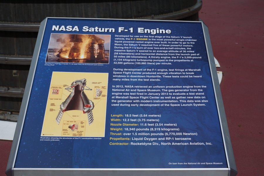 Sign accompanying the F-1 Engine (Outdoors) at U.S. Space & Rocket Center