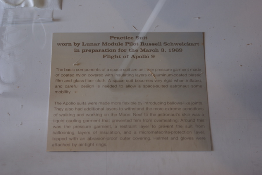 Sign accompanying Schweickart's Skylab Training Suit at Wallops Island